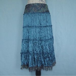 Blue Fairy Tiered Lace Satin Long Flowy Skirt Boho
